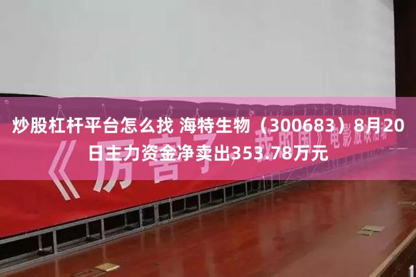 炒股杠杆平台怎么找 海特生物（300683）8月20日主力资金净卖出353.78万元