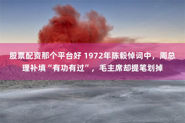 股票配资那个平台好 1972年陈毅悼词中，周总理补填“有功有过”，毛主席却提笔划掉